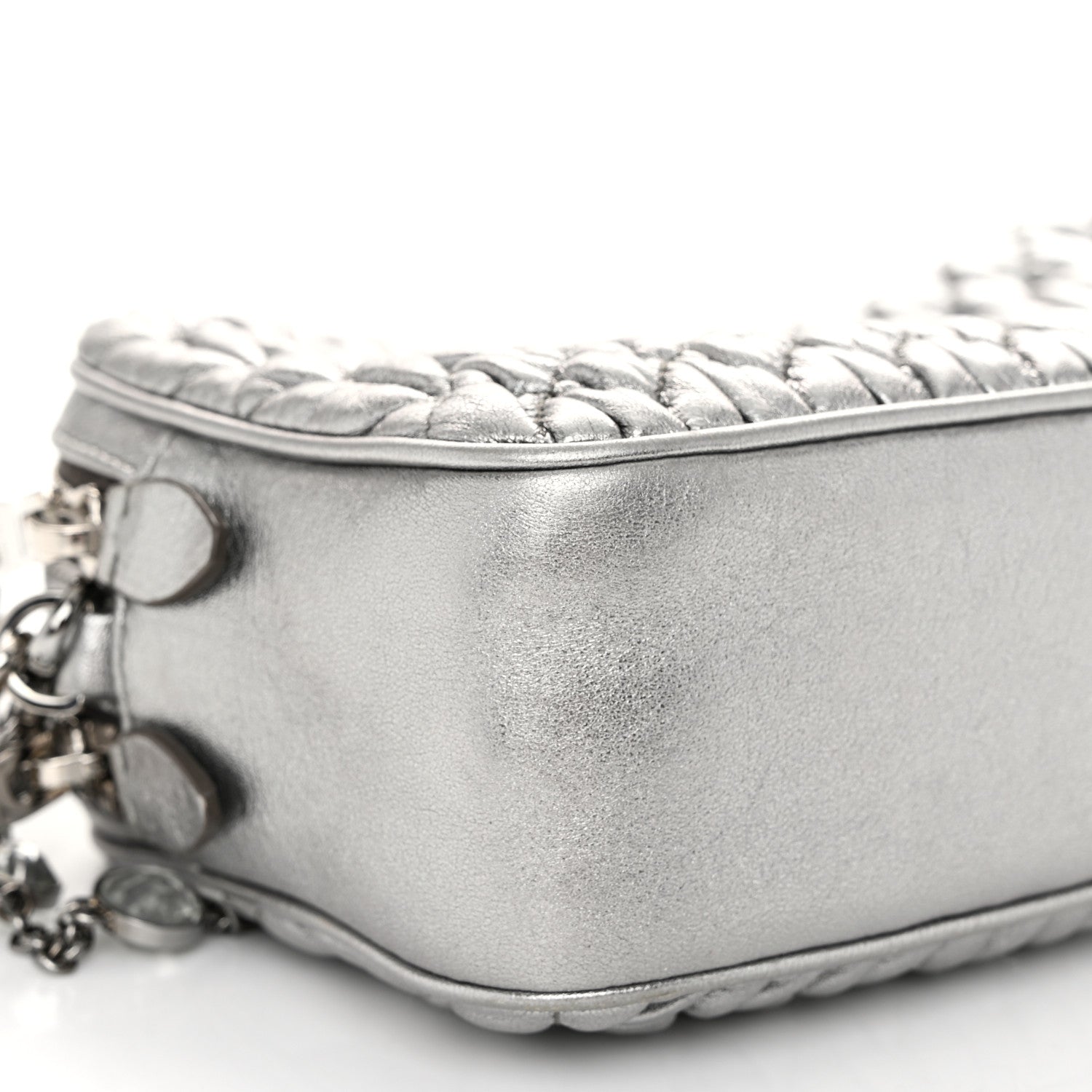 Miu Miu Metallic Nappa Matelasse Crystal Double Zip Pochette Cromo 9 of 10