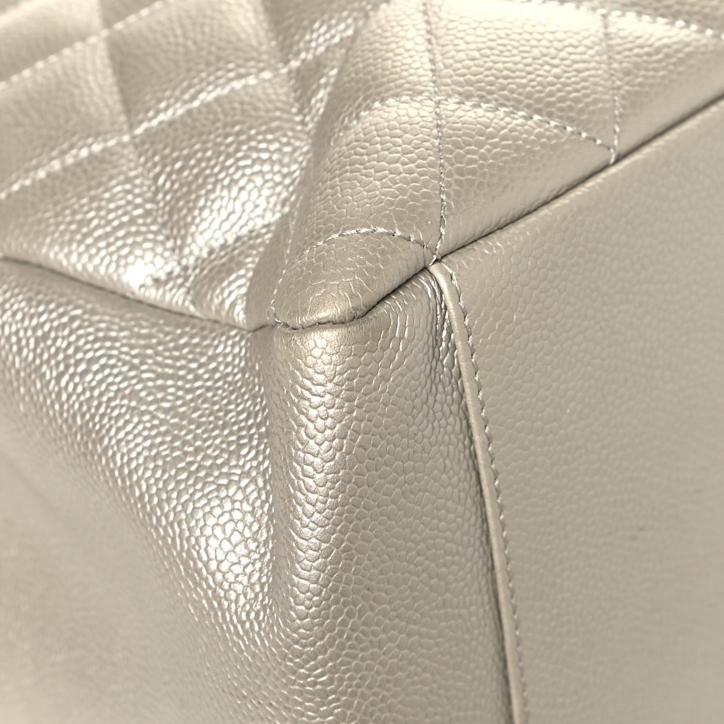 Metallic Caviar Quilted Grand Shopping Tote GST Pearl