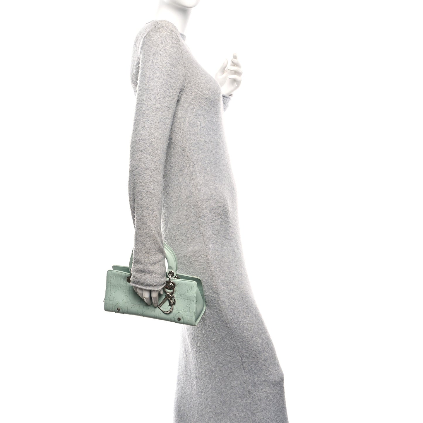 Calfskin Cannage Stitched Small East West Lady Dior Mint Green