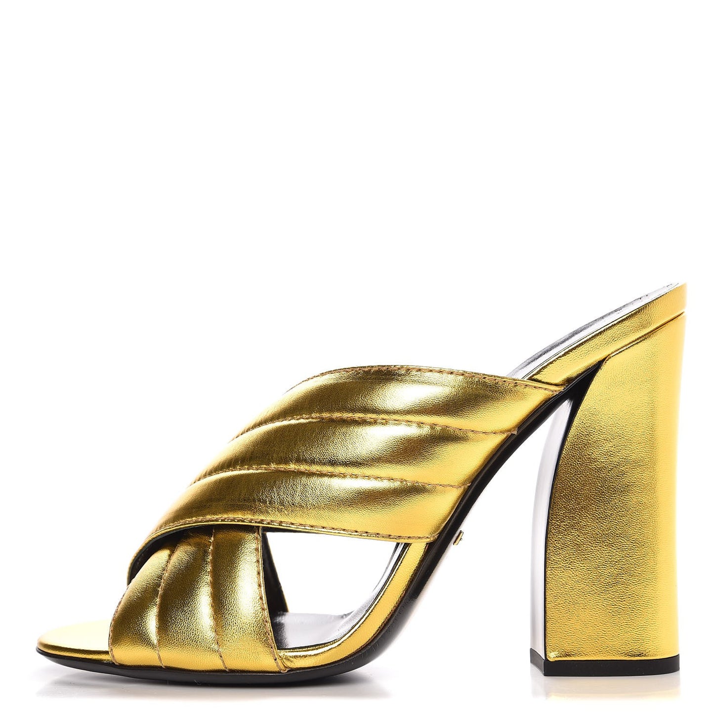 Metallic Nappa Webby Crossover High Heel Slide Sandals 41 Oro Vecchio