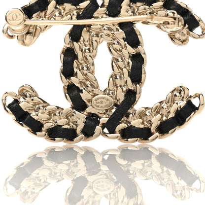 Chanel Lambskin Crystal Vintage Allure CC Chain Brooch Black Gold 3 of 4