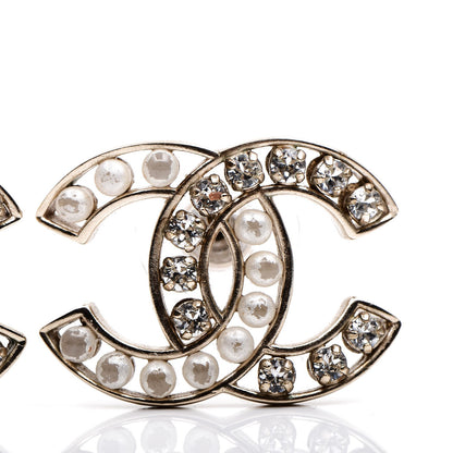 Chanel Crystal Pearl CC Earrings Light Gold 4 of 6