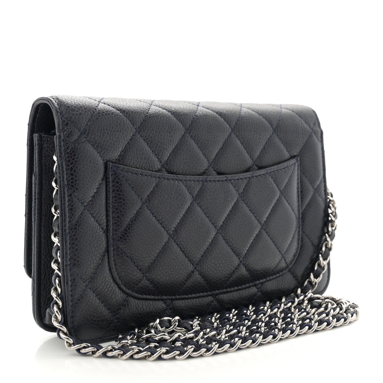 Chanel Caviar Quilted Wallet on Chain WOC Navy Blue 3 of 11
