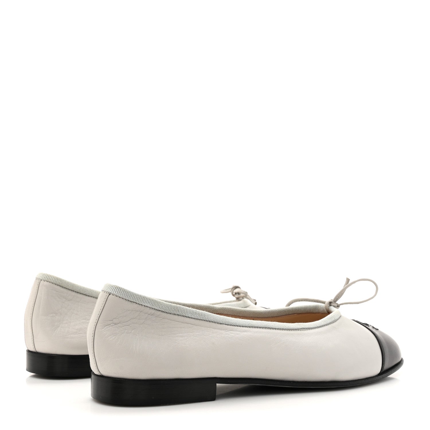 Chanel Lambskin Cap Toe CC Ballerina Flats 36.5 Grey Black 5 of 8