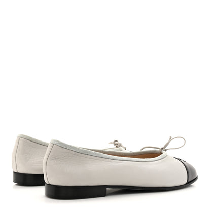 Chanel Lambskin Cap Toe CC Ballerina Flats 36.5 Grey Black 5 of 8