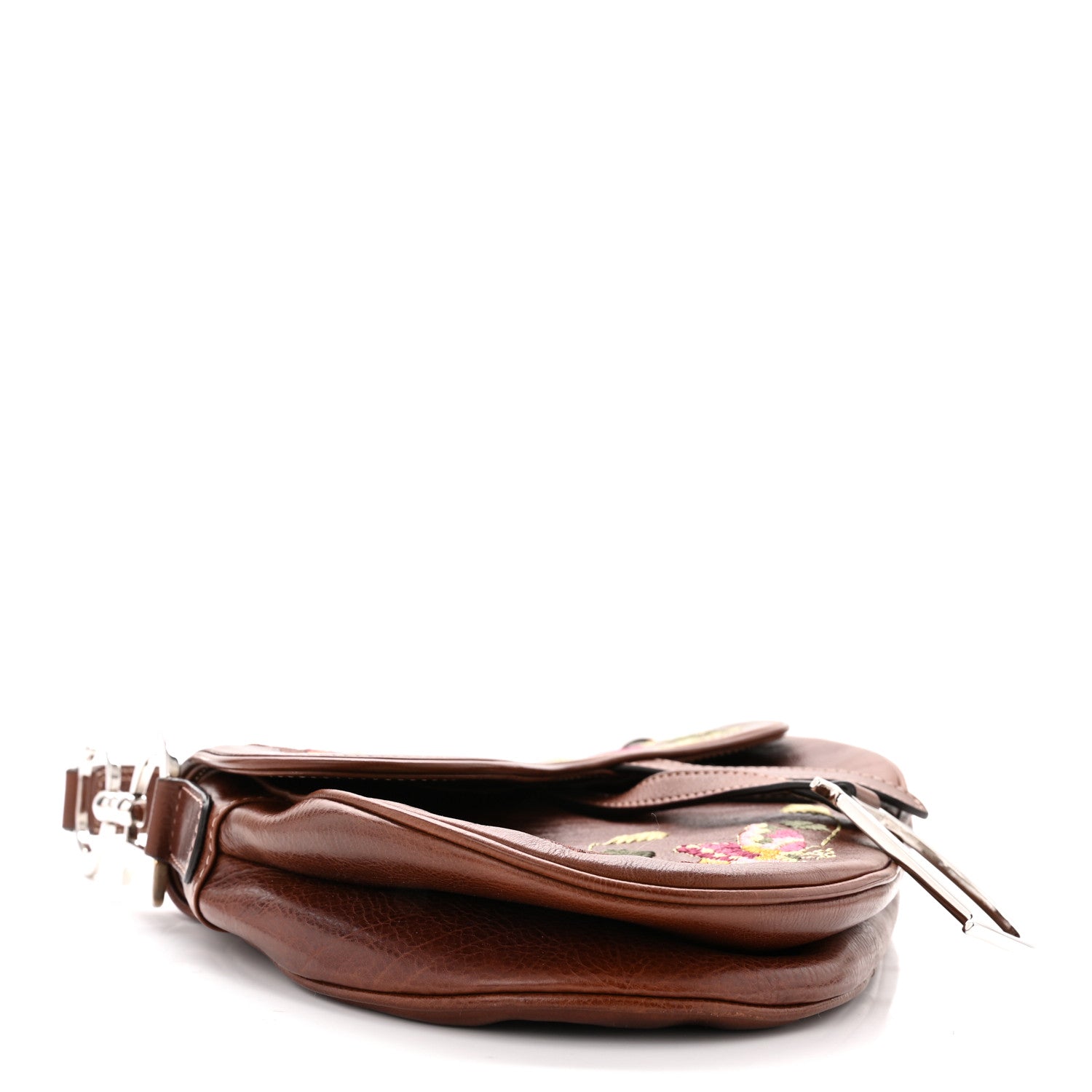 Christian Dior Calfskin Embroidered Romantic Flowers Saddle Bag Brown 4 of 10