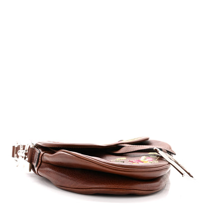 Christian Dior Calfskin Embroidered Romantic Flowers Saddle Bag Brown 4 of 10
