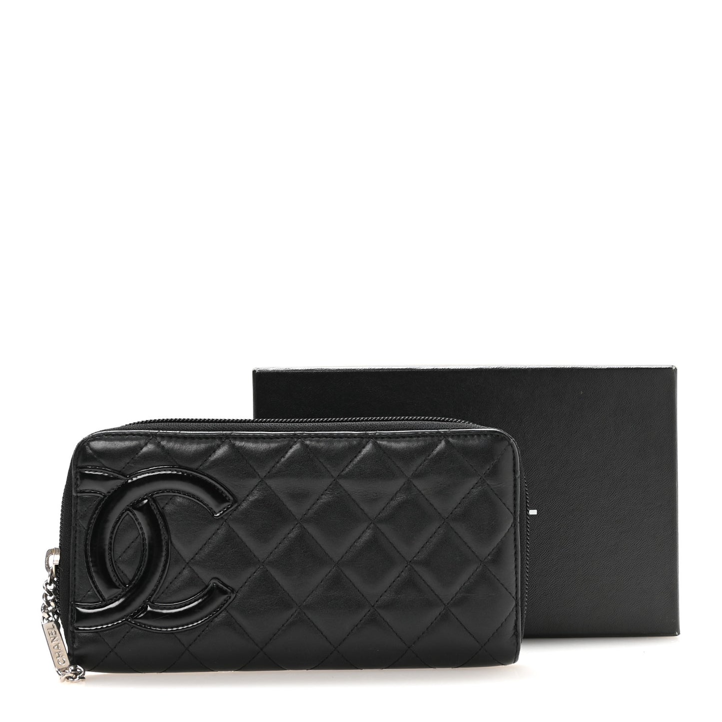 Calfskin Quilted Cambon Large Gusset Zip Around Wallet Black