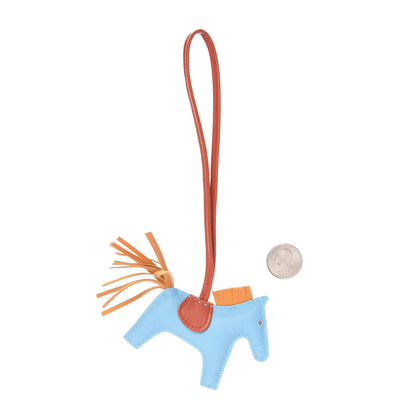 Hermes Milo Lambskin Grigri Rodeo Horse Bag Charm PM Celeste Naturel Bouton D'Or Cornaline 2 of 3
