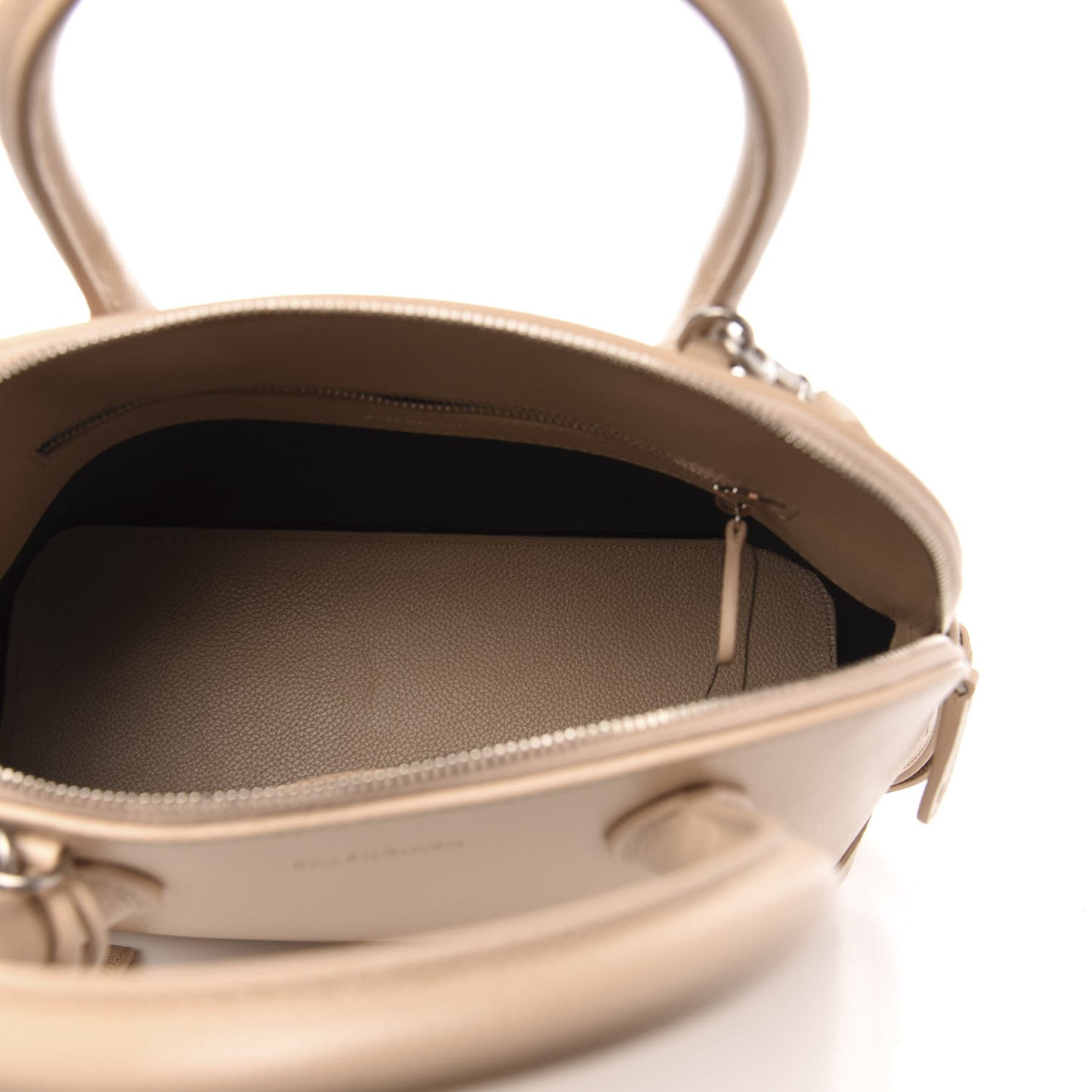 Grained Calfskin Logo S Ville Top Handle Bag Light Beige