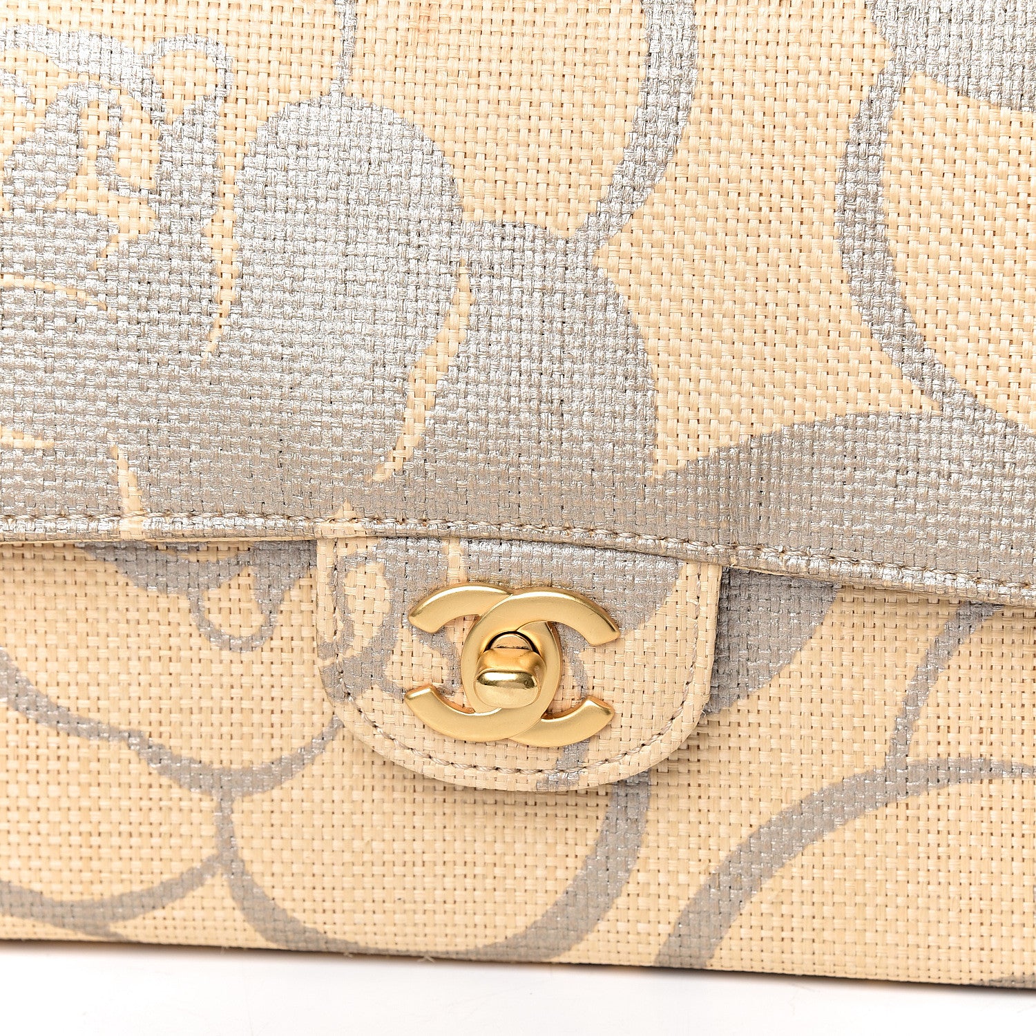 Chanel Woven Straw Camellia Print Medium Single Flap 10 of 12