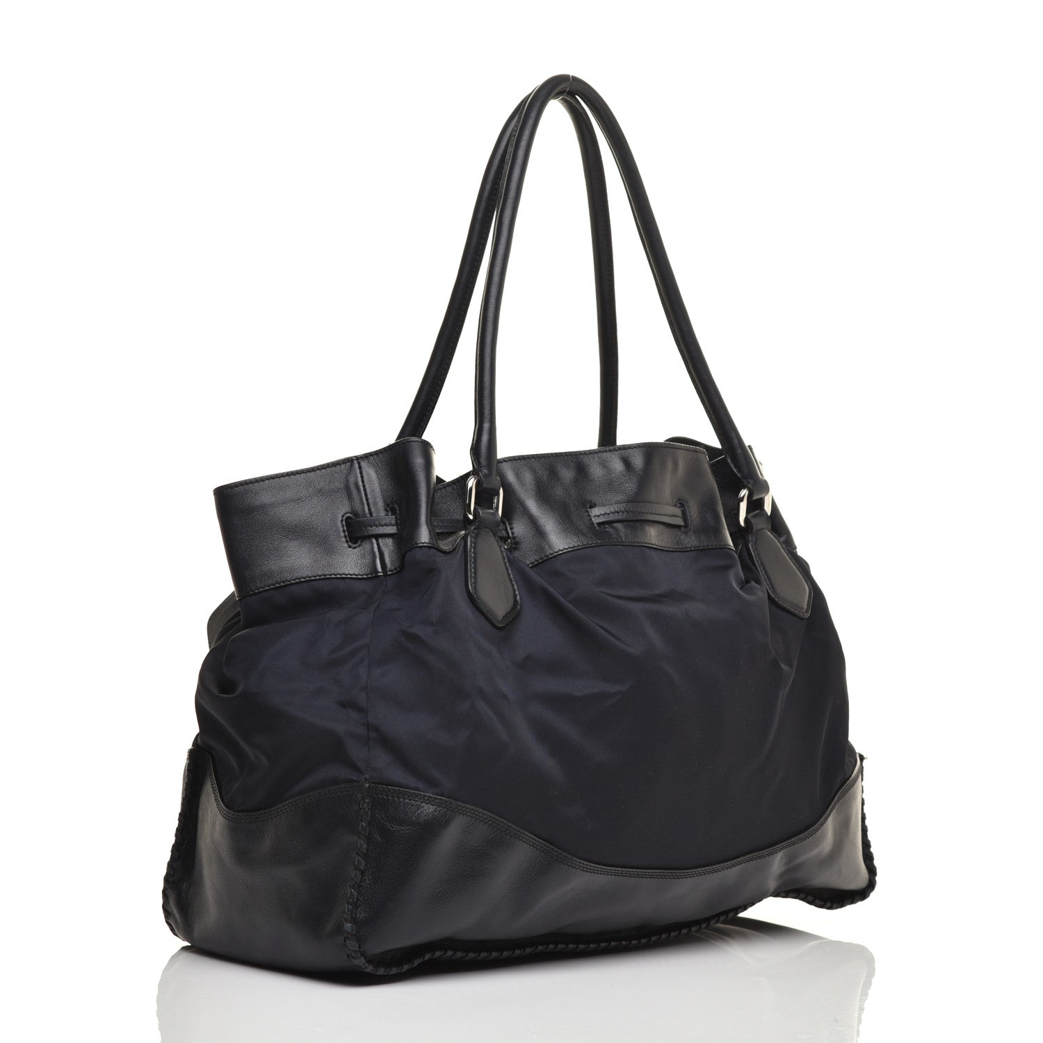 Prada Tessuto Nylon Nappa Soft Drawstring Tote Navy Black 3 of 8
