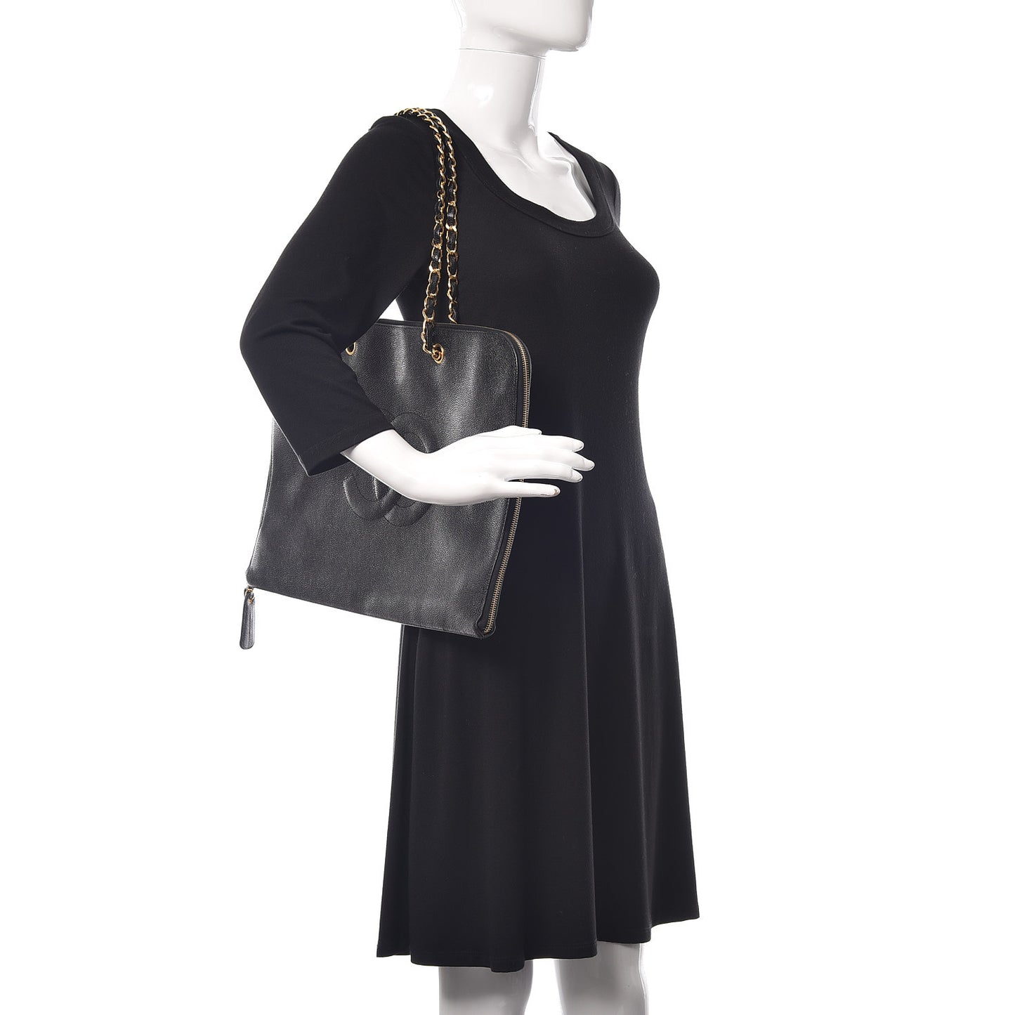 Caviar Large CC Shoulder Bag Black