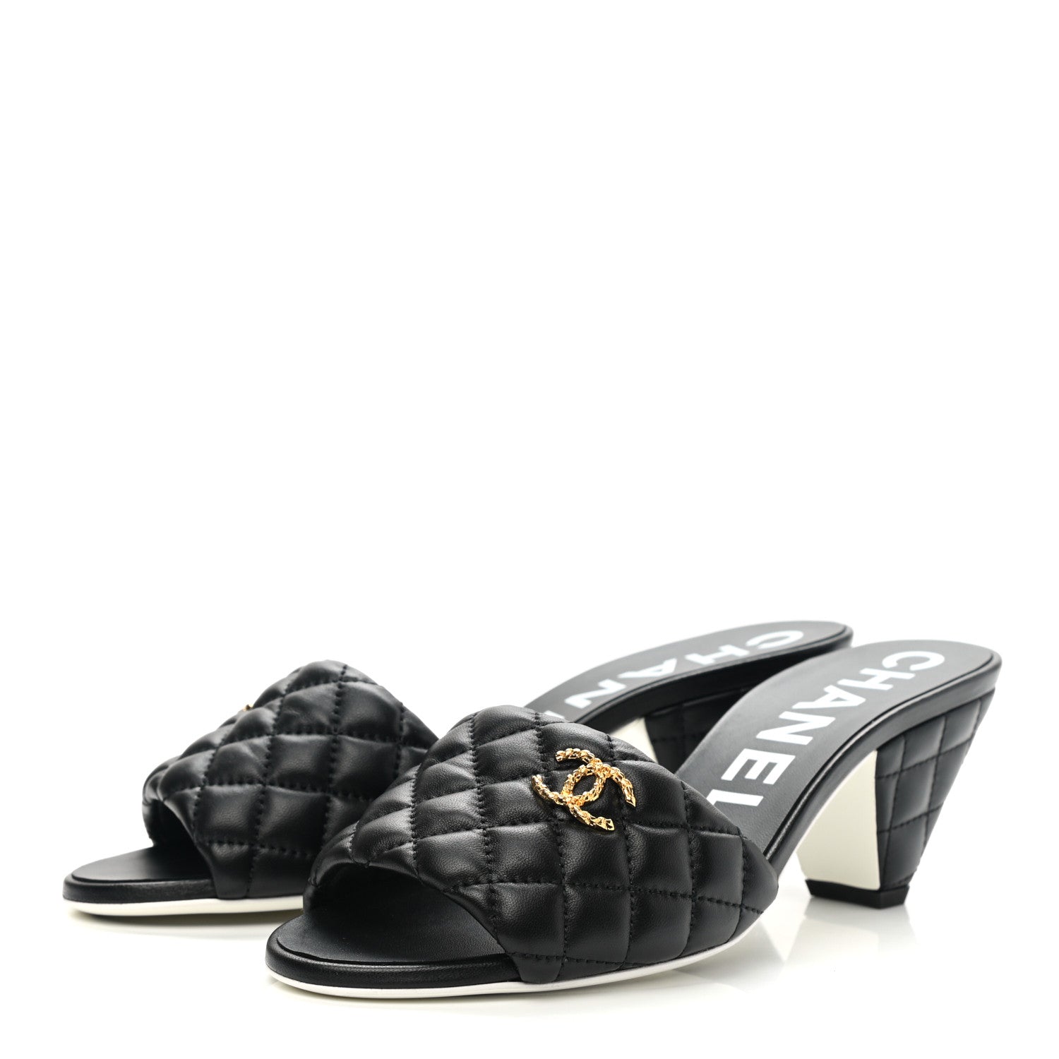 Chanel Lambskin Quilted Textured CC Mules 39 Black 3 of 9