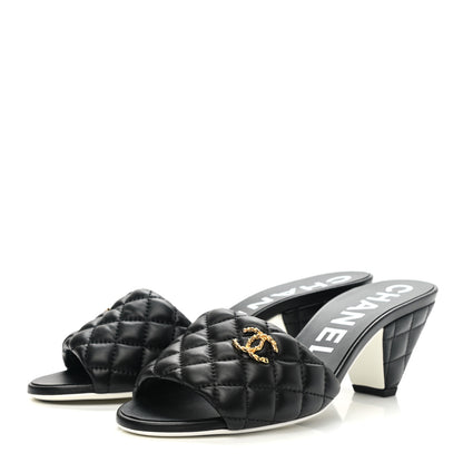 Chanel Lambskin Quilted Textured CC Mules 39 Black 3 of 9