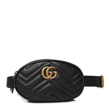 Gucci Calfskin Matelasse GG Marmont Belt Bag 85 34 Black 1 of 9