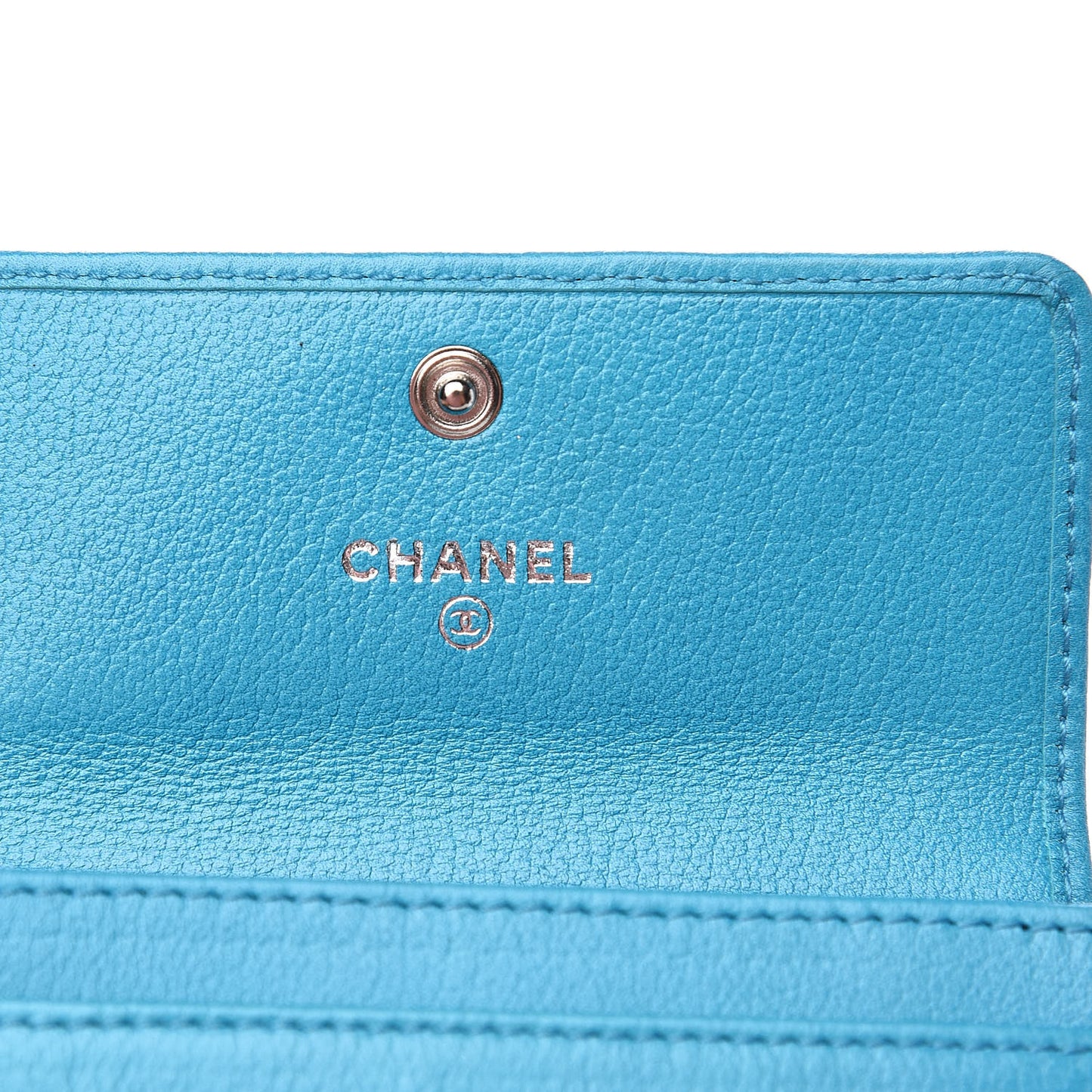Goatskin Camellia Embossed Card Holder Turquoise