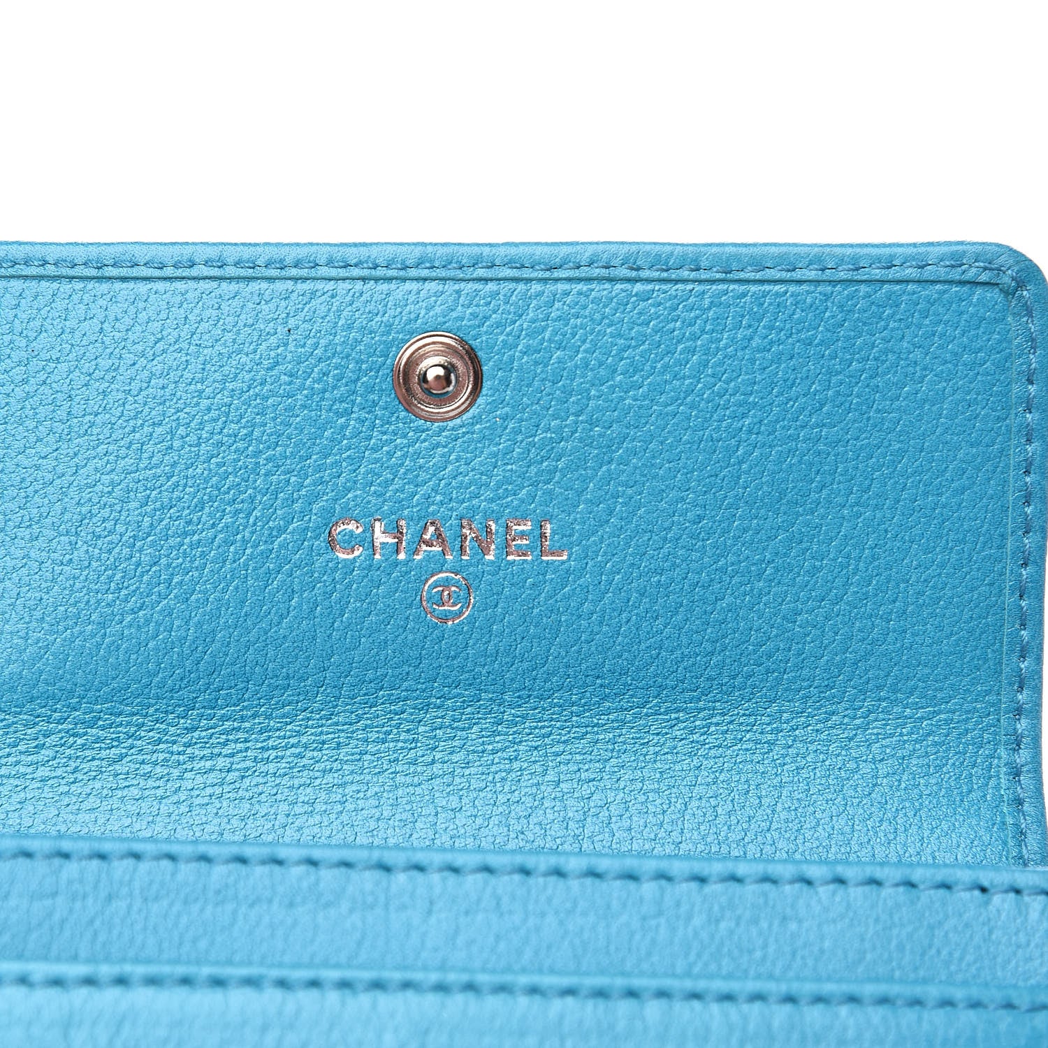 Chanel Goatskin Camellia Embossed Card Holder Turquoise 6 of 11