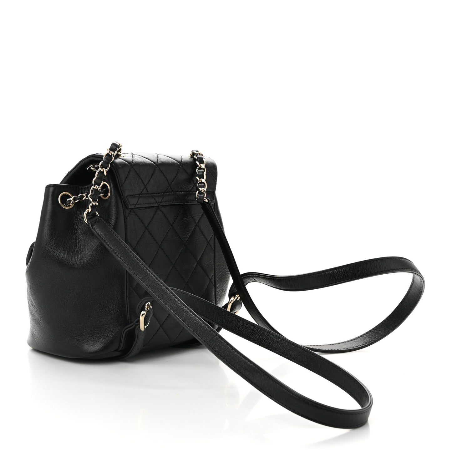 Glazed Aged Calfskin Quilted Small Duma Drawstring Backpack Black