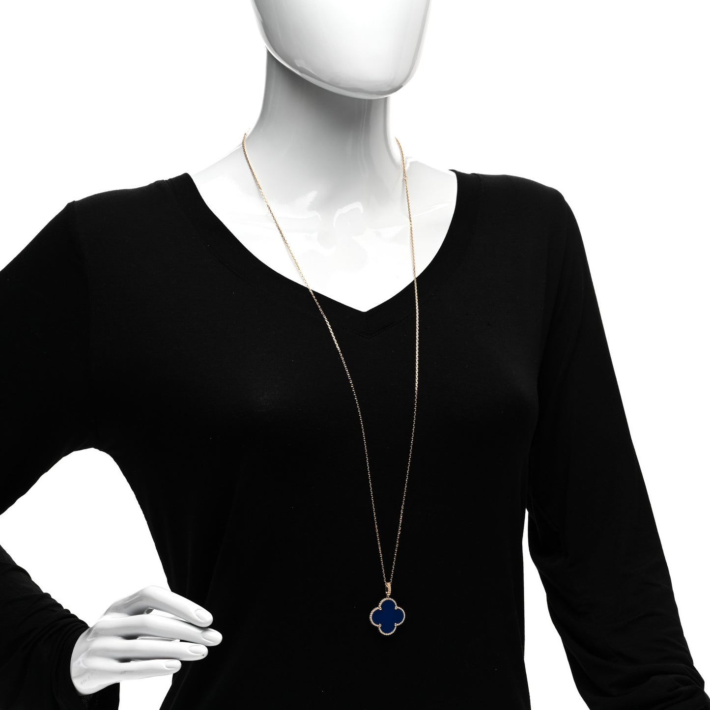 18K Yellow Gold Blue Agate Magic Alhambra Long Necklace