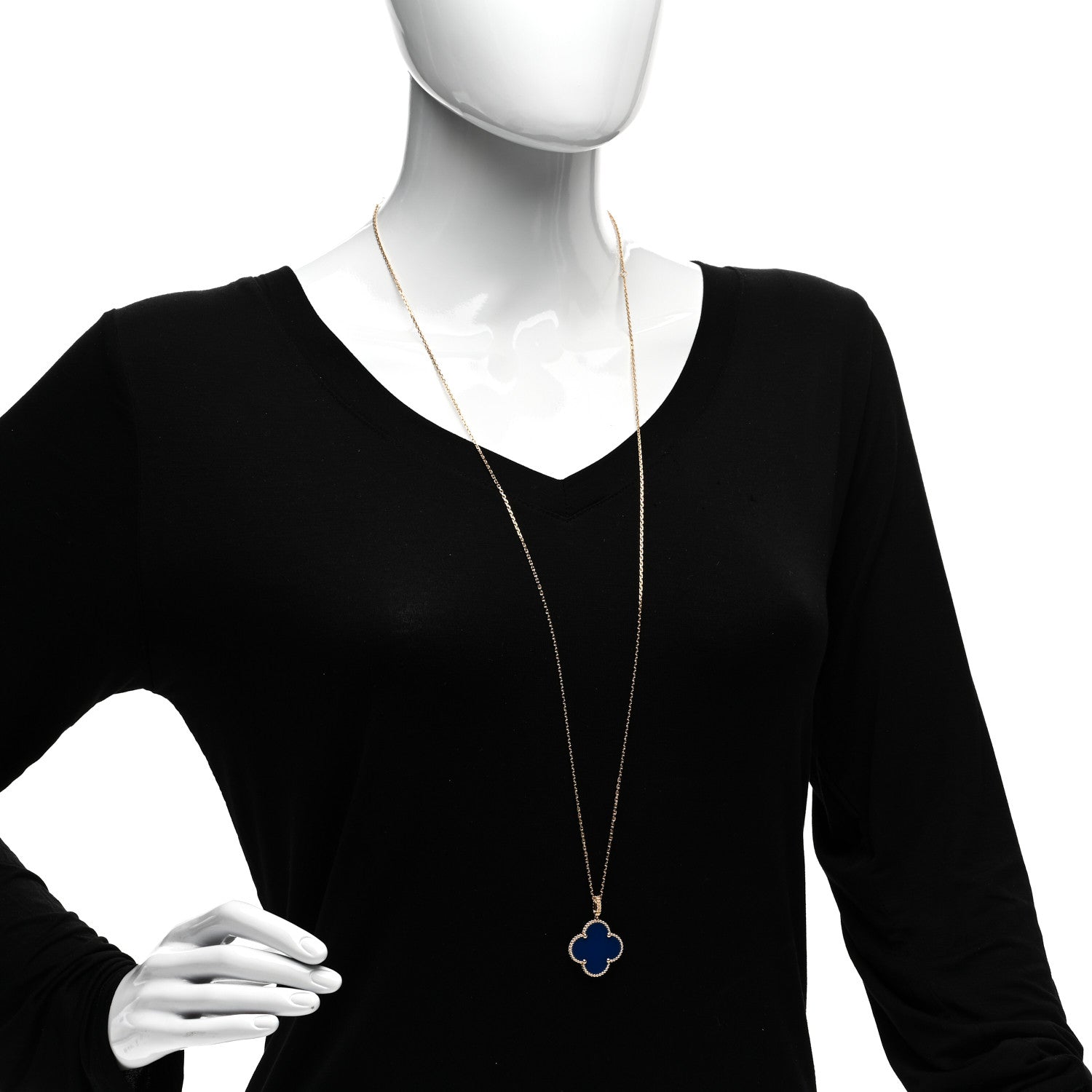 Van Cleef & Arpels 18K Yellow Gold Blue Agate Magic Alhambra Long Necklace 2 of 5