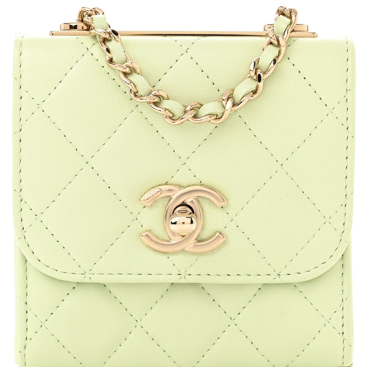 Lambskin Quilted Mini Trendy CC Chain Wallet Sea Green