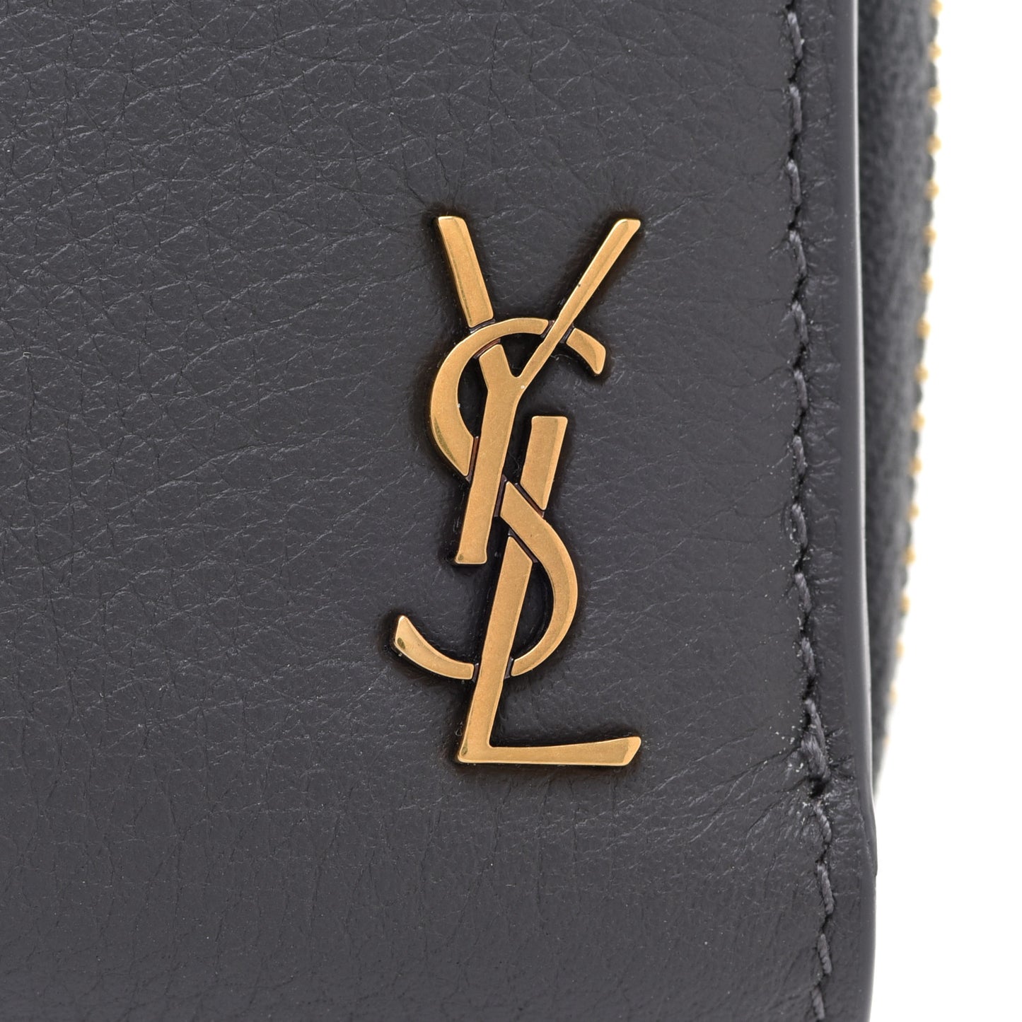 Grained Calfskin Tiny Monogram Compact Zip Around Wallet Grey