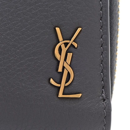 Saint Laurent Grained Calfskin Tiny Monogram Compact Zip Around Wallet Grey 9 of 10
