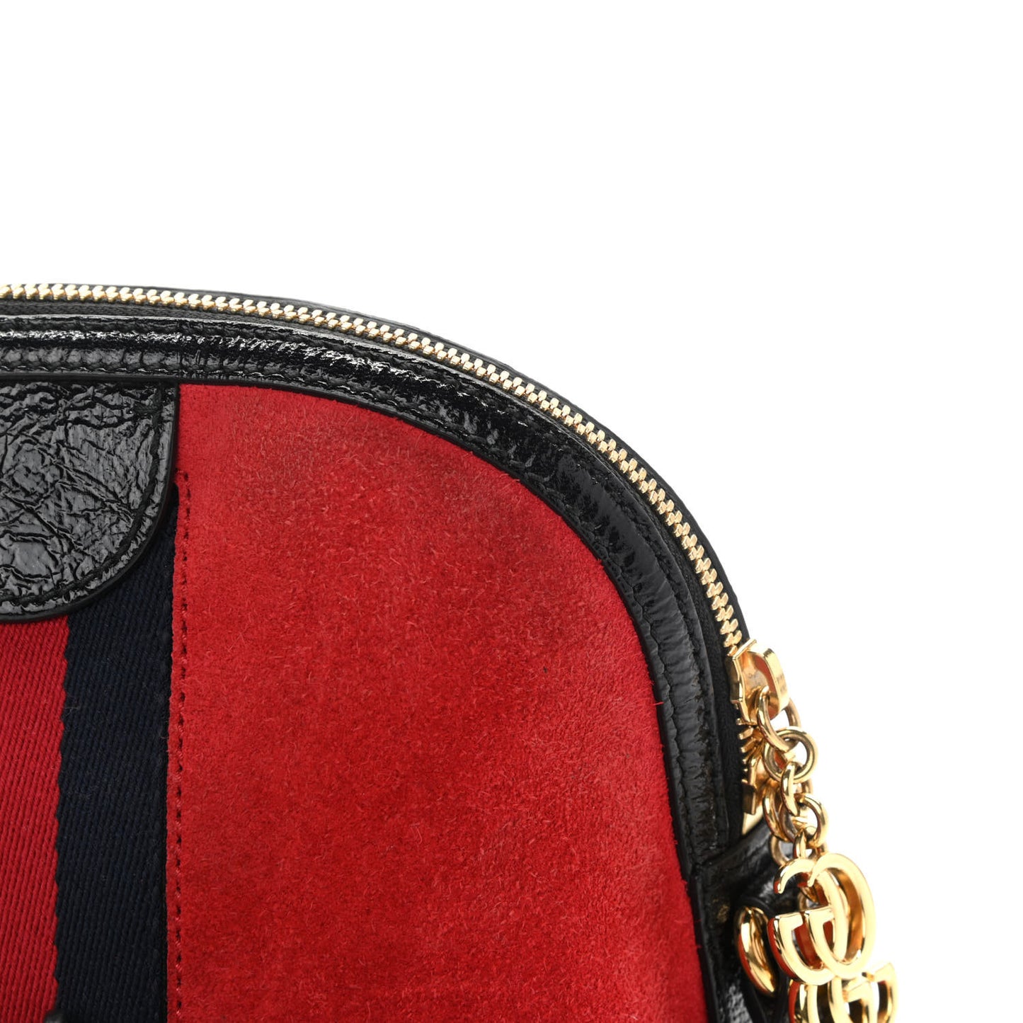Suede Patent Web GG Small Ophidia Dome Shoulder Bag Hibiscus Red