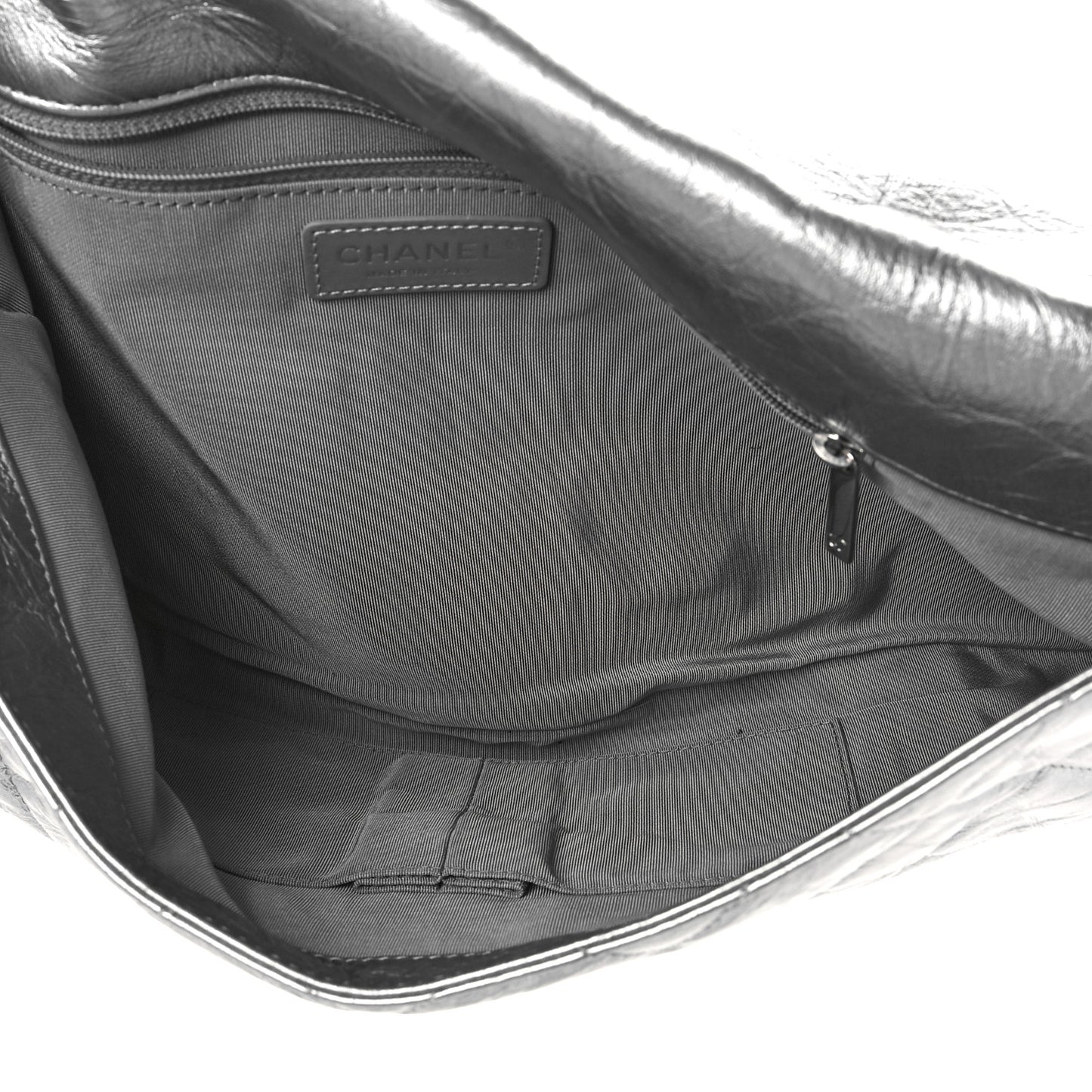 Metallic Crumpled Calfskin Big Bang Large Flap Bag Silver
