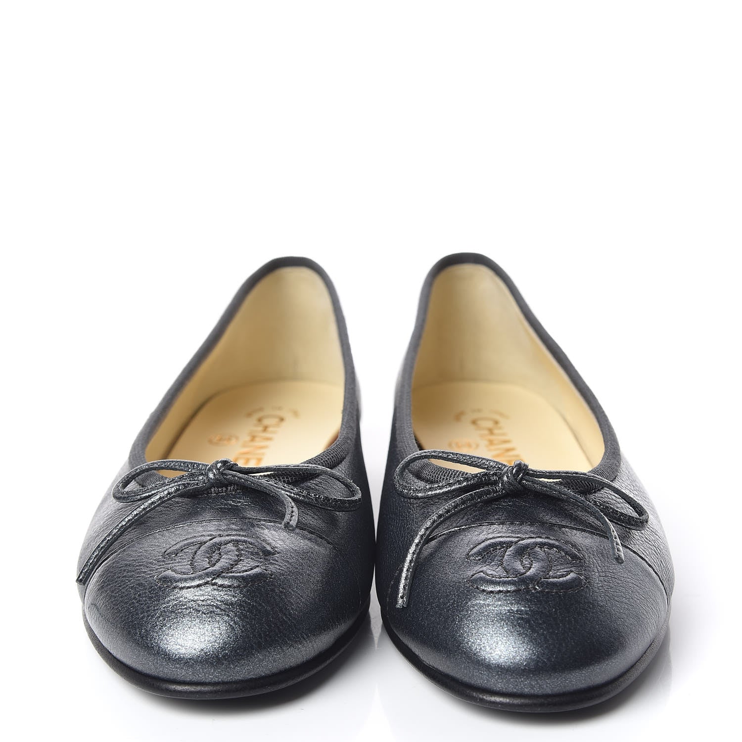 Chanel Metallic Lambskin CC Cap Toe Ballerina Flats 35.5 Argent 2 of 8