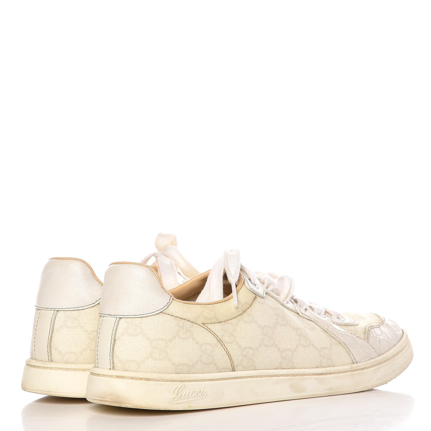 GG Plus Monogram Alligator Coda Low Sneakers 39.5 White