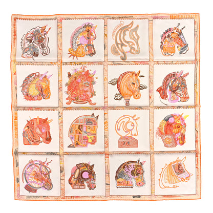 Hermes Silk Chevaloscope Scarf 90 White Orange Parme 1 of 3