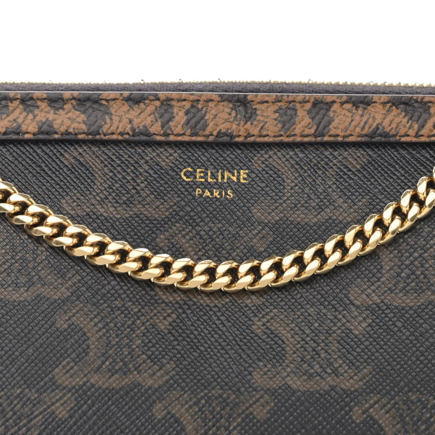 Triomphe Canvas Calfskin Leopard Print Mini Clutch on Chain Black Tan