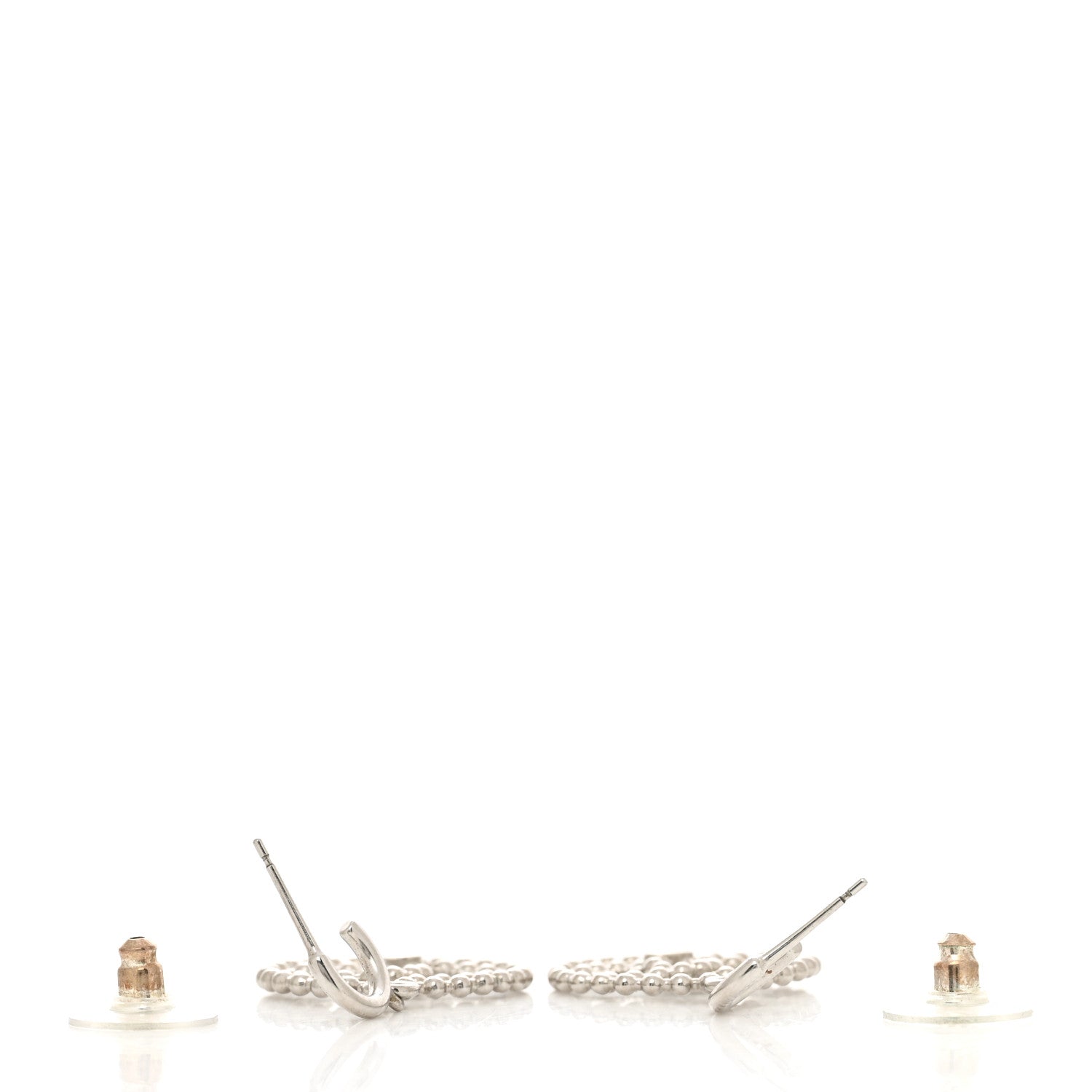 Chanel Metal Bead Round CC Drop Earrings Silver 3 of 5