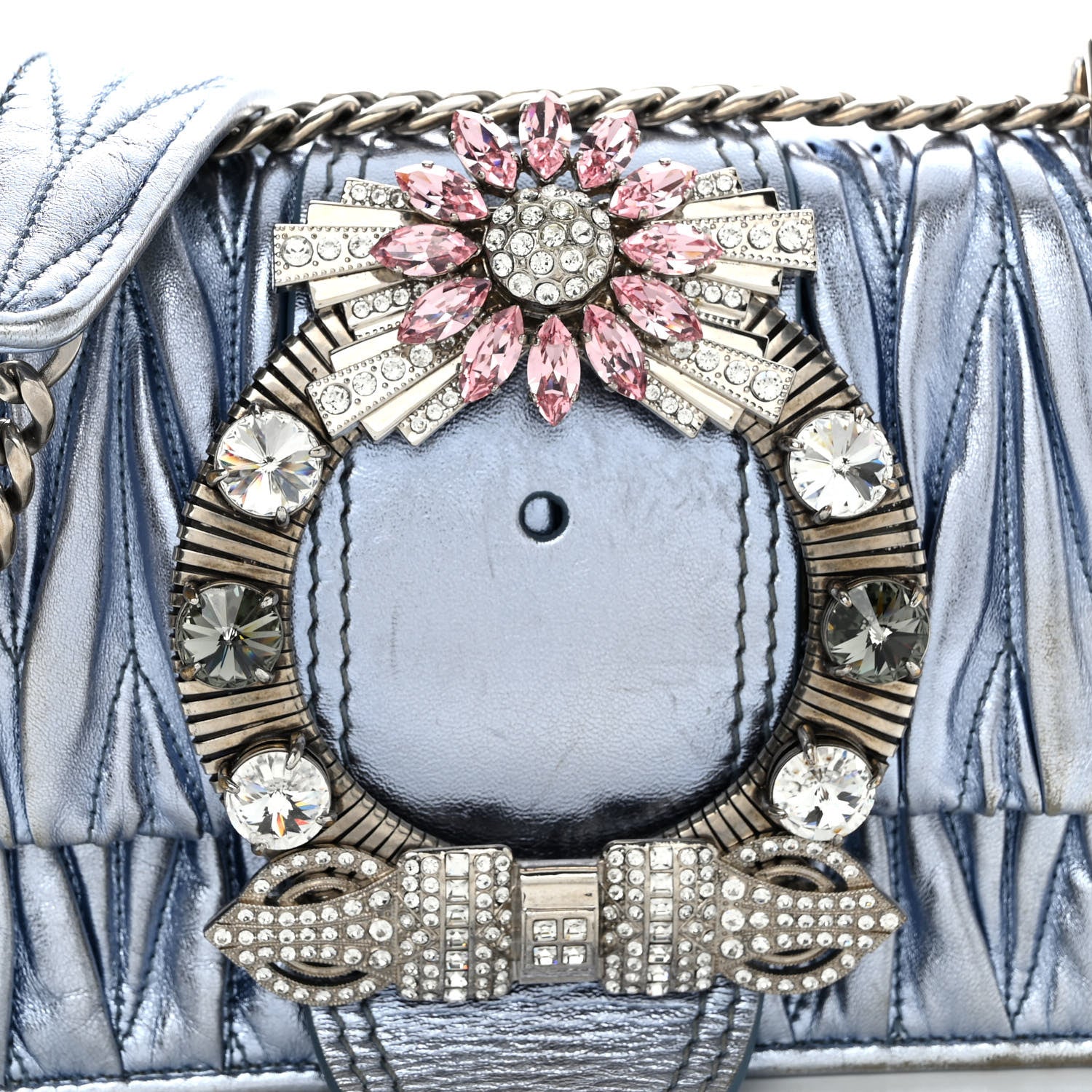 Miu Miu Metallic Nappa Matelasse Crystal Embellished Lady Shoulder Bag 7 of 11