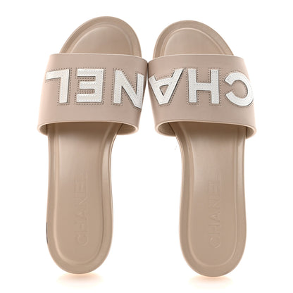 Chanel Calfskin Patent Calfskin Logo Mules 35 Beige 37 Beige 2 of 10