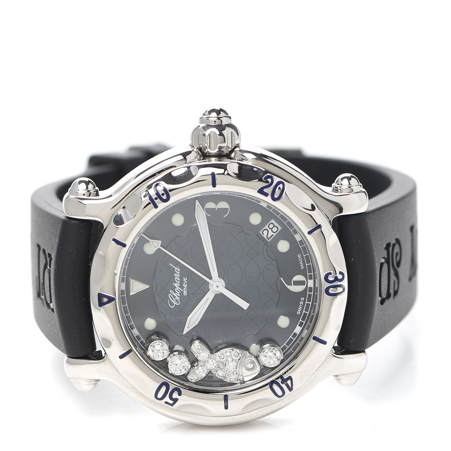 Chopard Stainless Steel Rubber Diamond 38mm Happy Sport Fish Quartz Watch Black 2 of 4