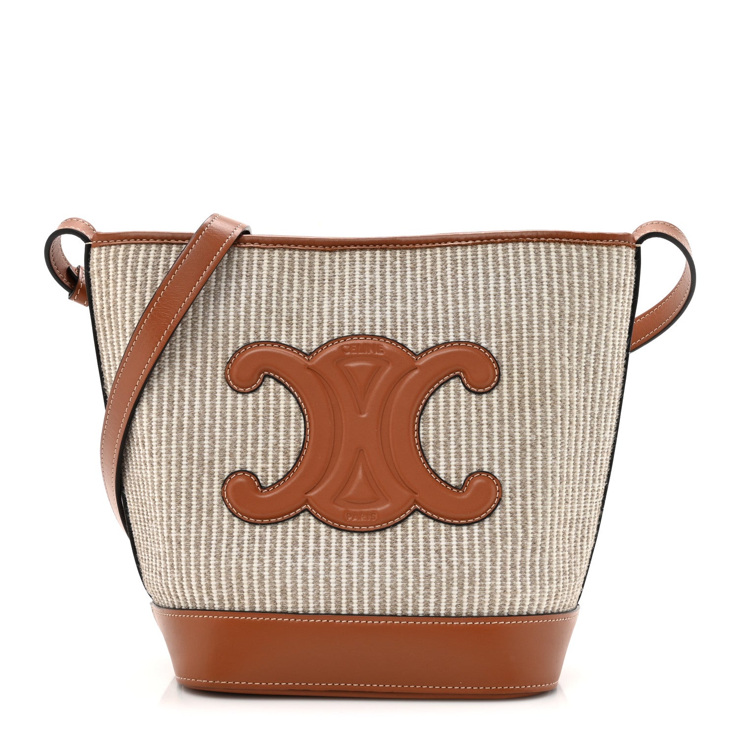 Celine Canvas Calfskin Triomphe Small Bucket Bag Vanilla Tan 1 of 11