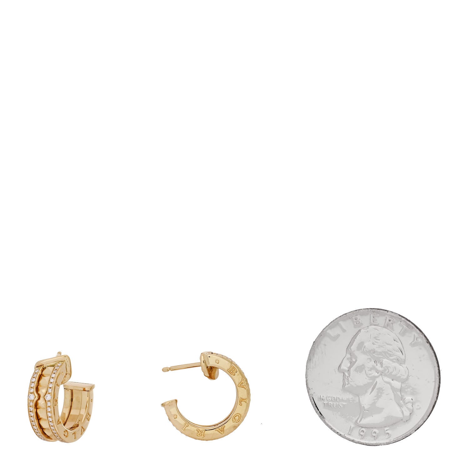 Bulgari 18K Yellow Gold Diamond B.Zero1 Rock Edge Hoop Earrings 2 of 5