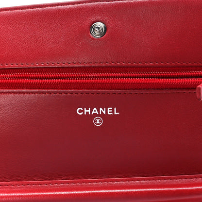 Chanel Lambskin Quilted Wallet On Chain WOC Red 5 of 10