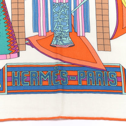 Hermes Cashmere Silk Les Trophees Shawl 140 White Rose Vert 2 of 5