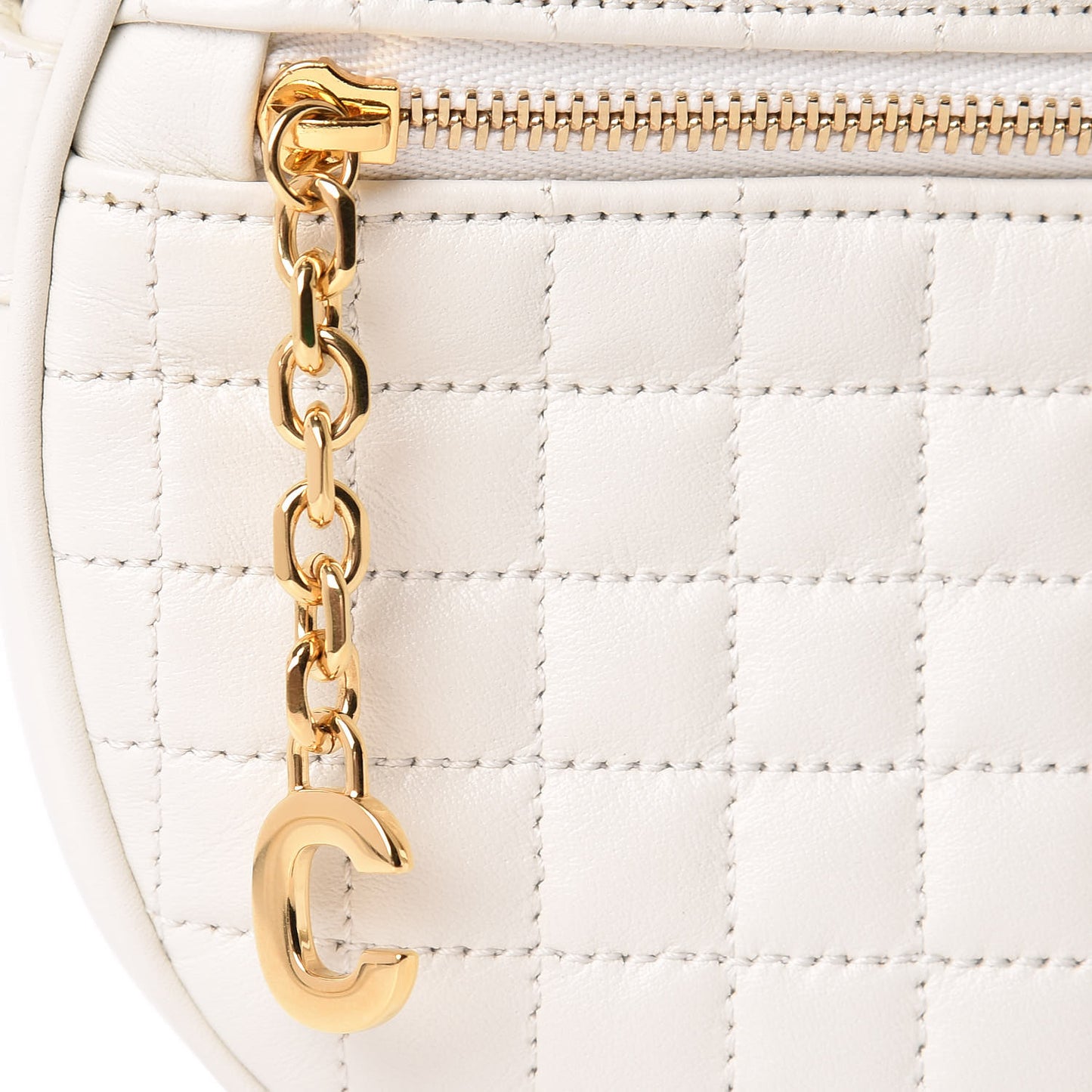 Calfskin Quilted Small C Charm Bag White