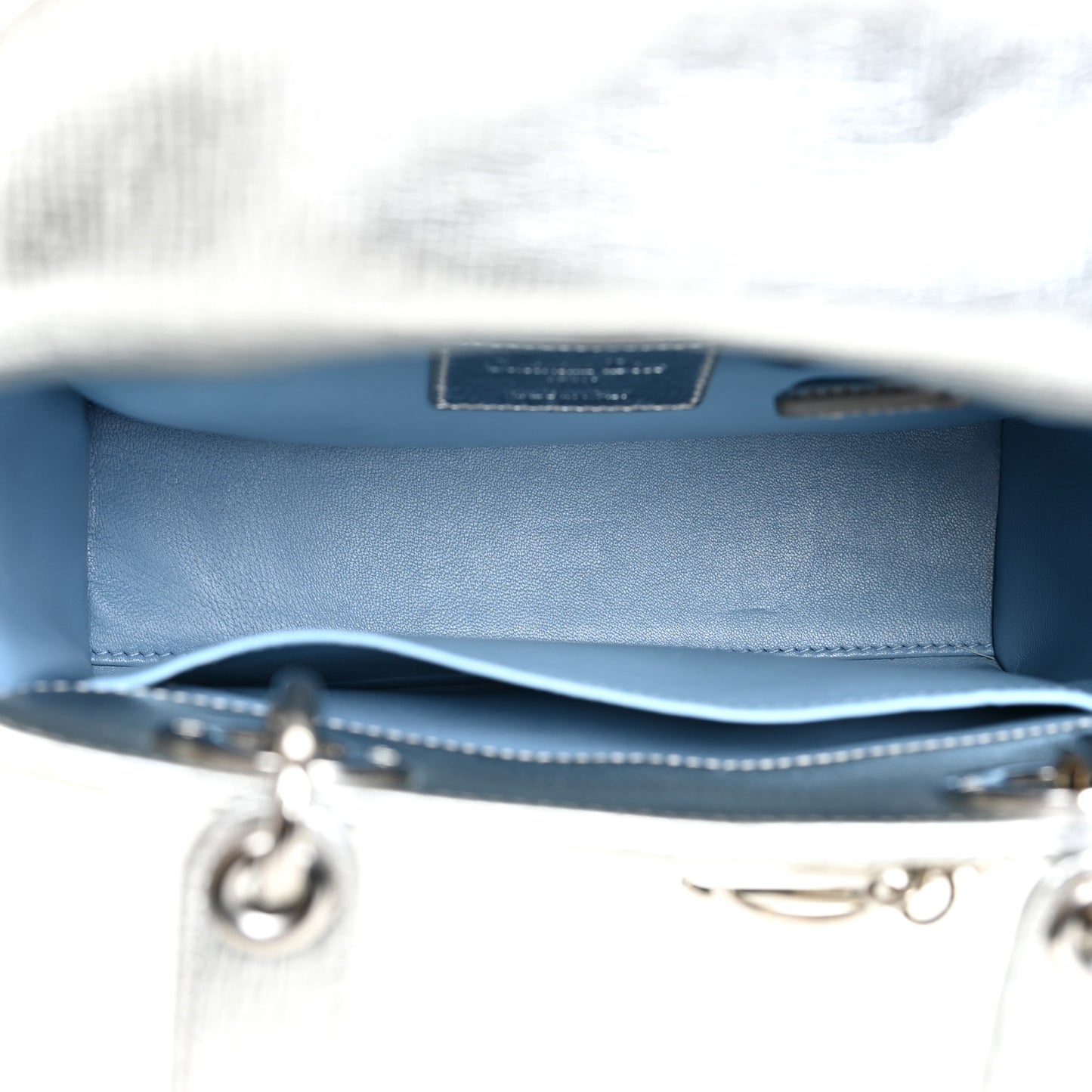 Metallic Grained Calfskin Cannage Small Lucky Badges My Lady Dior Silver