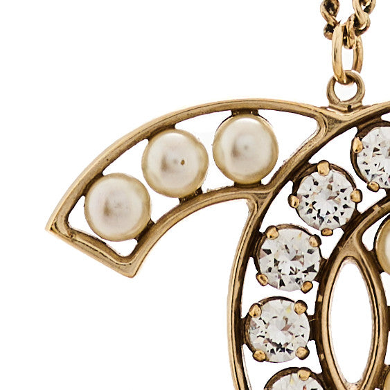 Chanel Pearl Crystal CC Pendant Necklace Gold 5 of 5