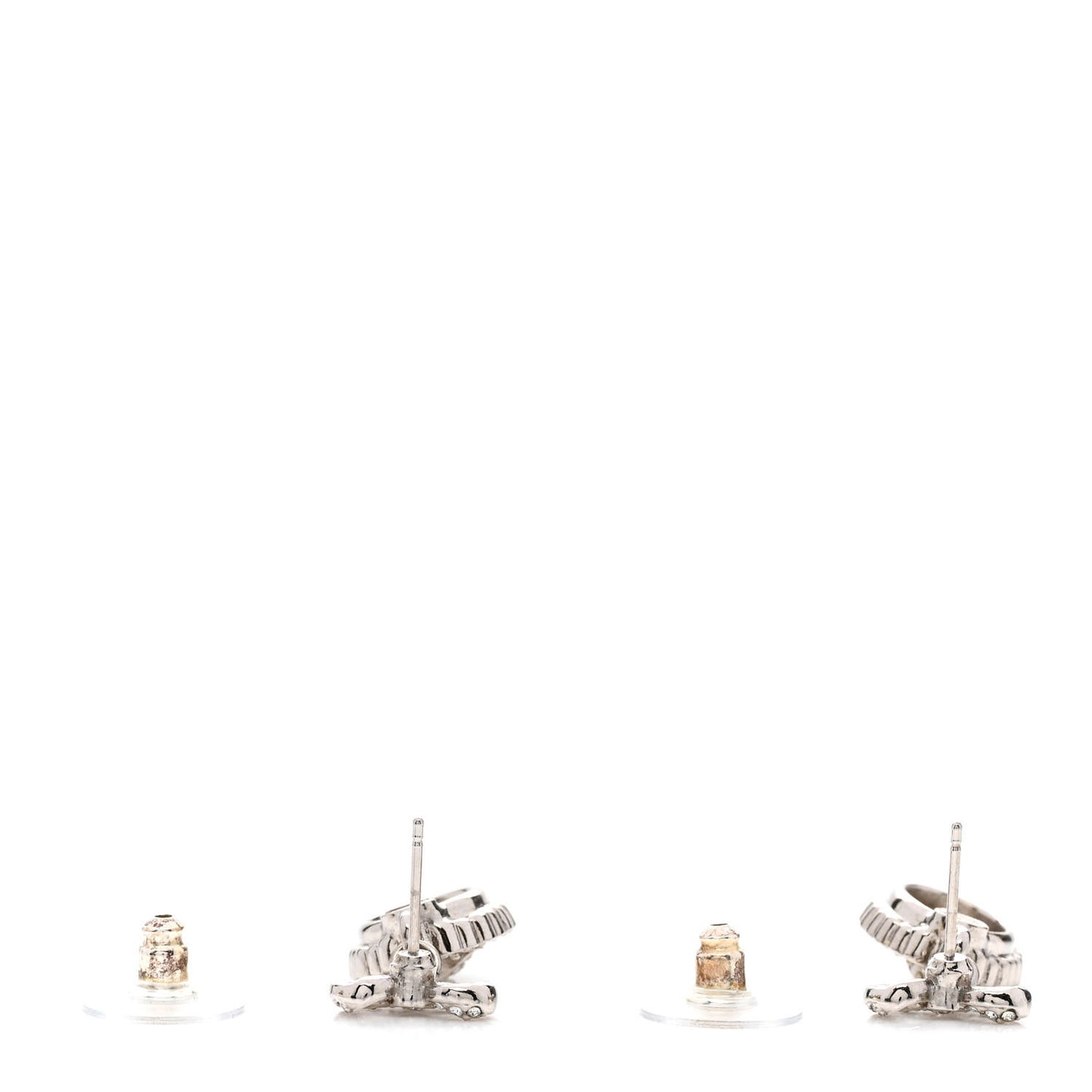 Crystal CC Bow Round Drop Earrings Silver