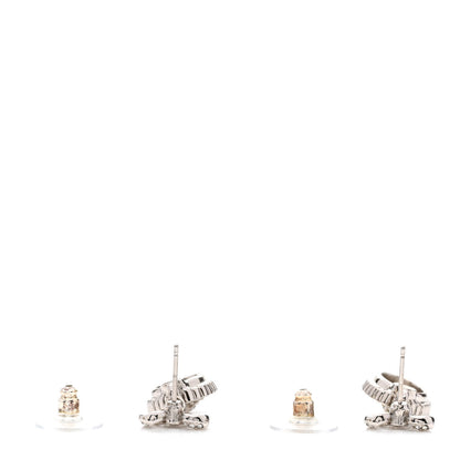 Chanel Crystal CC Bow Round Drop Earrings Silver 3 of 4