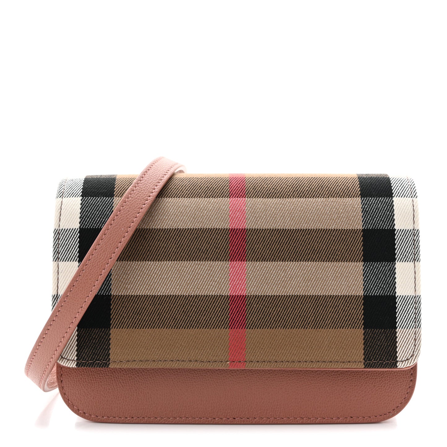 Grained Calfskin House Check Small Madison Shoulder Bag Dusty Pink