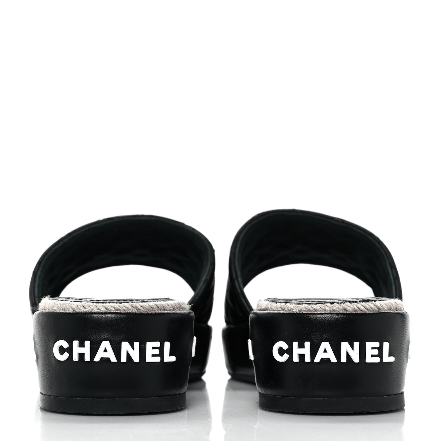 Chanel Lambskin Quilted CC Espadrille Slip On Sandals 39 Black 5 of 9