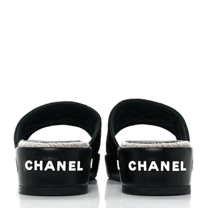 Chanel Lambskin Quilted CC Espadrille Slip On Sandals 39 Black 5 of 9